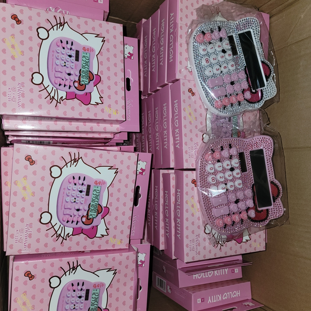 WHOLESALE Hello Kitty Rhinestone Calculators - 50 PCS Pink White Heart Buttons